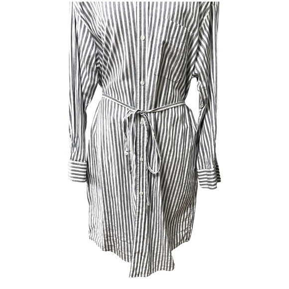 Vince Striped Belted Midi Shirt Dress, Blue/White, XL - Picture 11 of 13